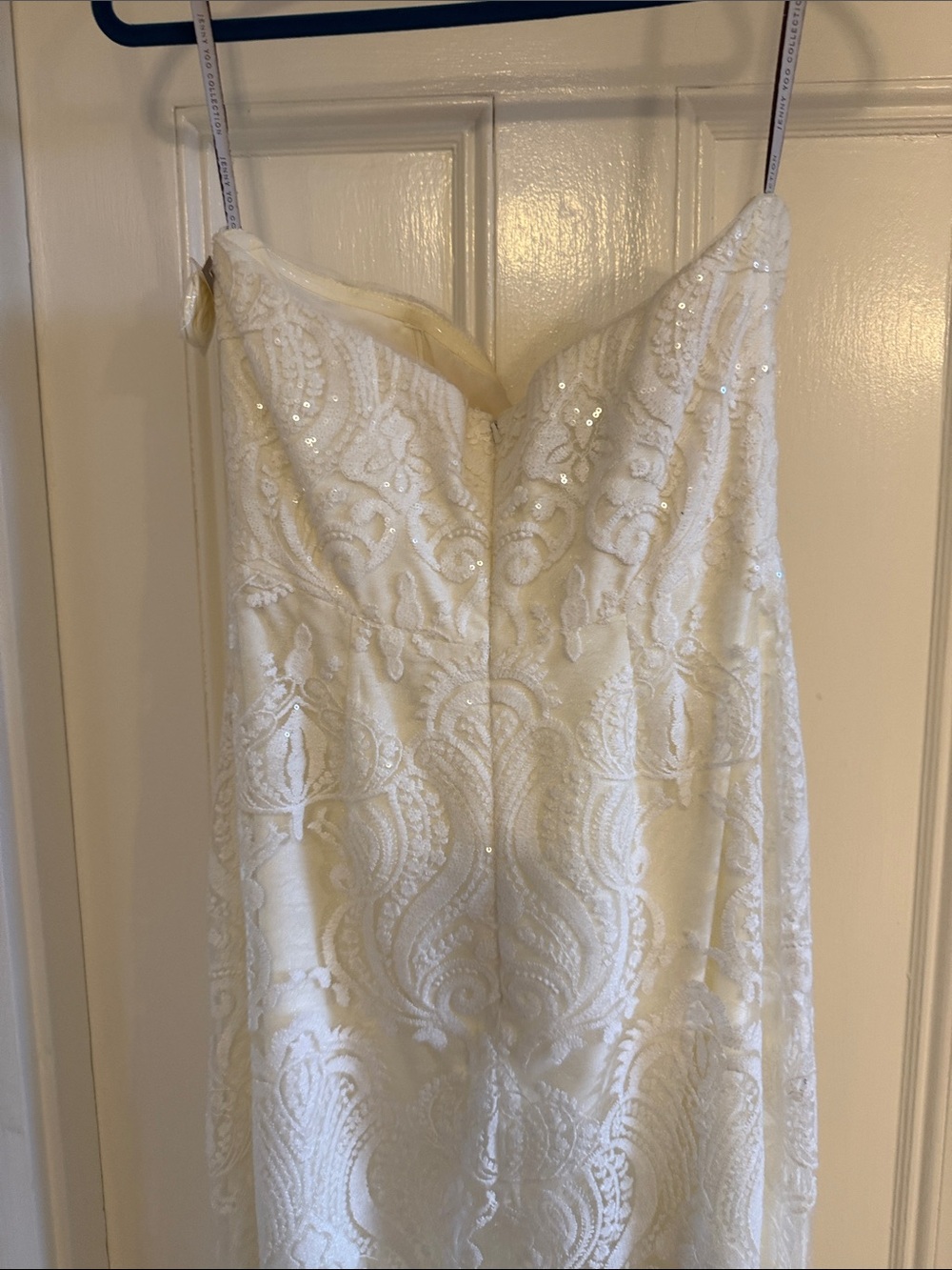 Jenny Yoo Bridal Gown size 10 Strapless Ivory Lace Gown sequins bride long maxi - Picture 9 of 16
